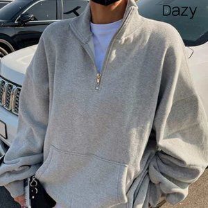 Half Zip Drop Shoulder Oversized Sweatshirt, Gray sweatshirt